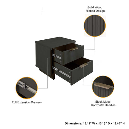 Granville Nightstand 2-drawer solid wood dark finish with ribbed fronts by HouseOfZazla on Tampa Home & Garden Store