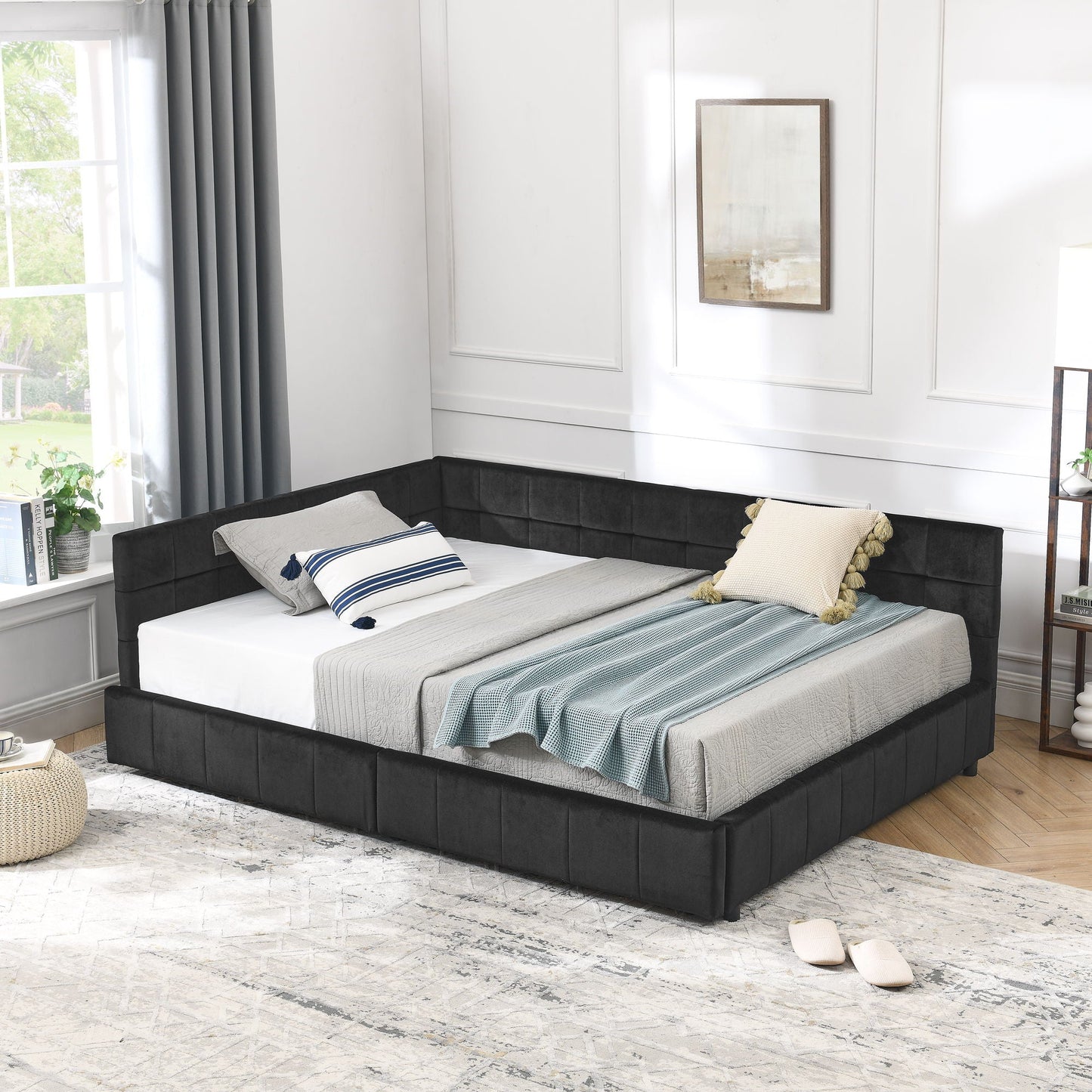 Mid Century Storage Upholstered Tufted Bed Frame