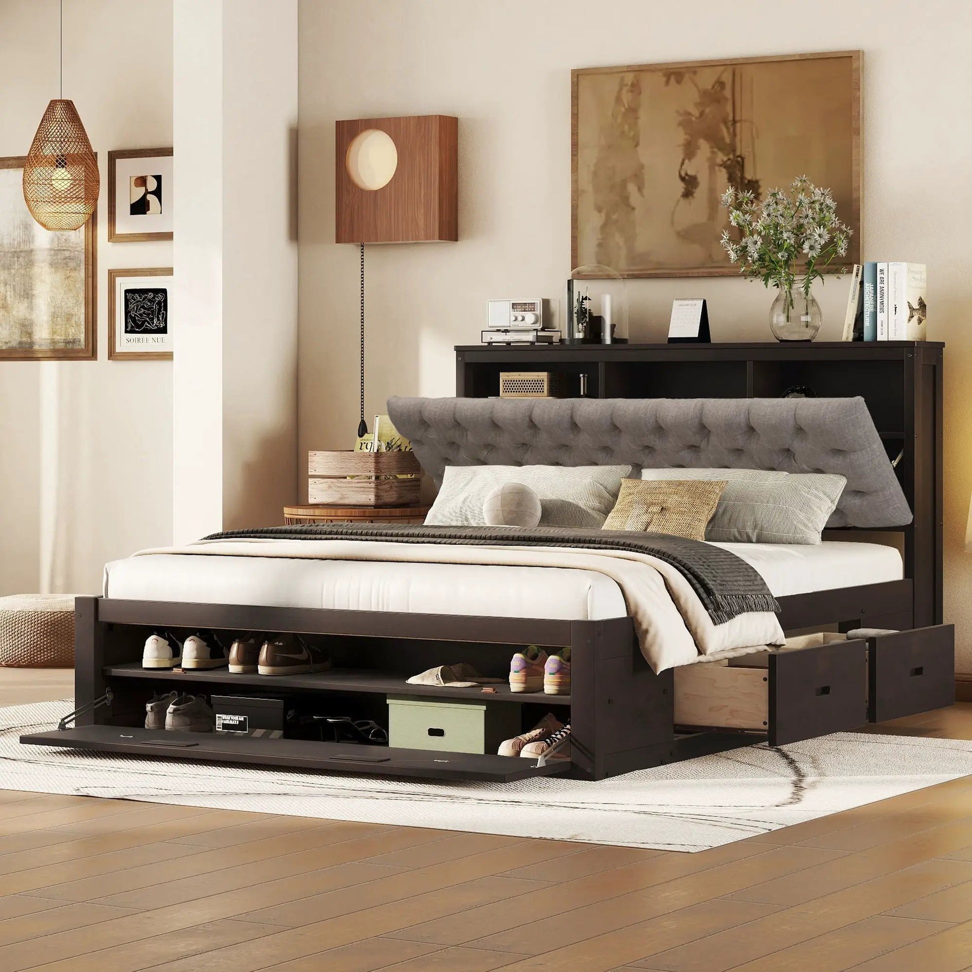 Platform bed with storage headboard, shoe rack and 4 drawers by Unique Piece Furniture on Tampa Home & Garden Store