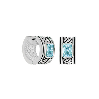 Antique Cz Huggies earrings by Lauren G Adams, blue stones in silver with black stripes pair on Tampa Home & Garden Store