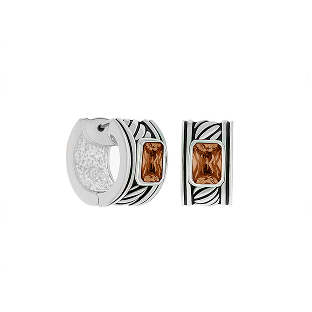 Antique Cz Huggies earrings pair by Lauren G Adams, silver hoops with brown rectangular stones on Tampa Home & Garden Store