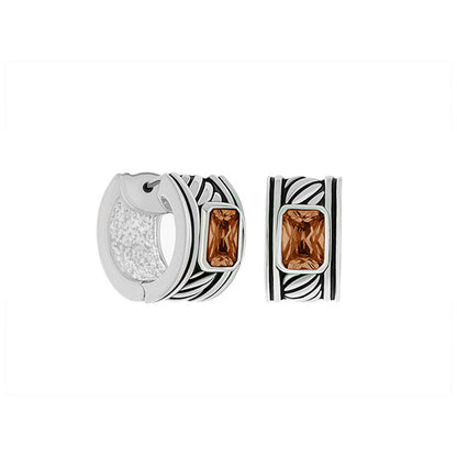 Antique Cz Huggies earrings pair by Lauren G Adams, silver hoops with brown rectangular stones on Tampa Home & Garden Store