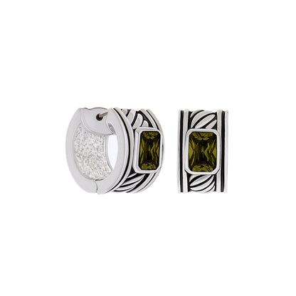 Antique CZ huggie earrings with silver-toned hoops and green square stones by Lauren G Adams on Tampa Home & Garden Store