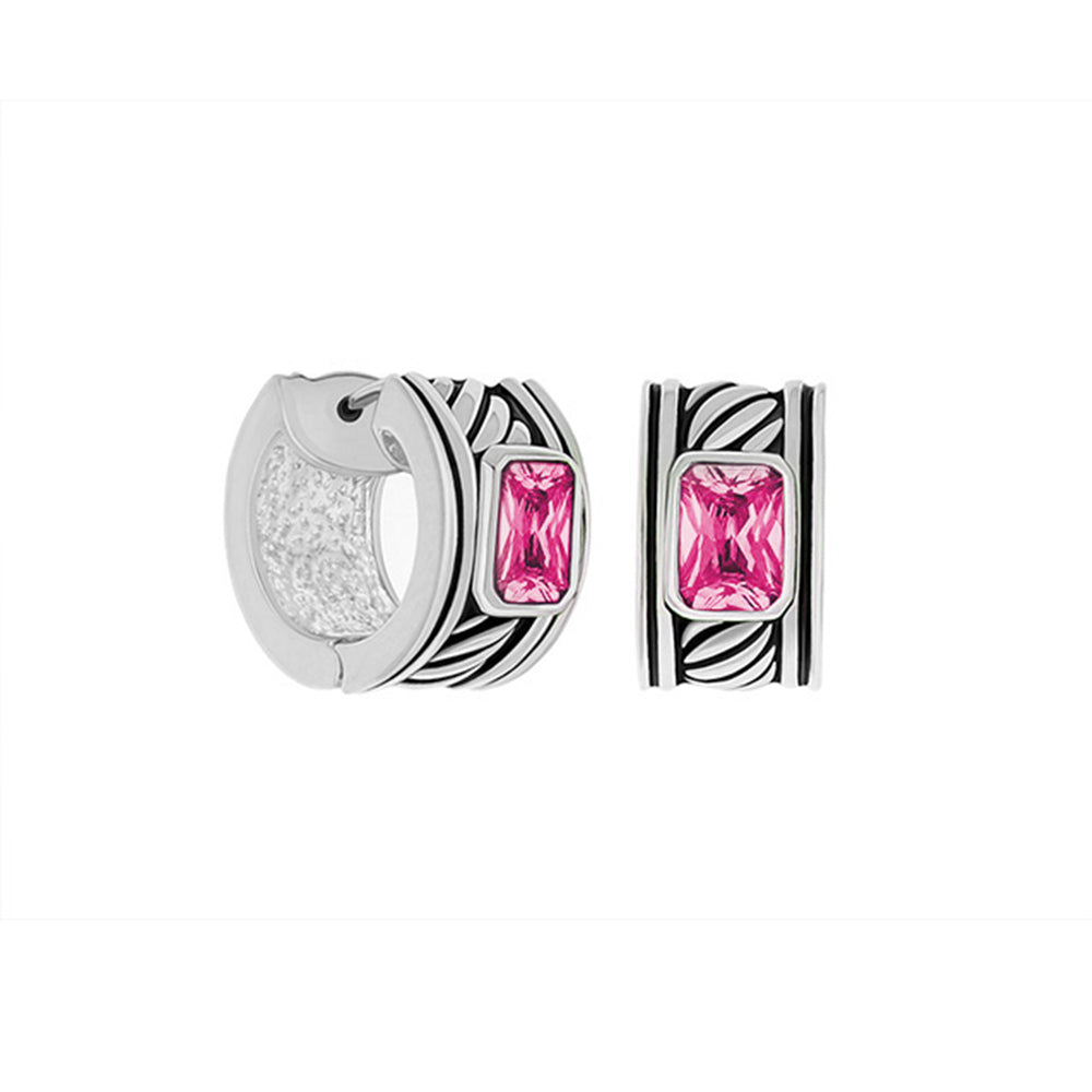 Antique CZ Huggies earrings by Lauren G Adams rectangular stones in silver with black enamel swirls 2pc on Tampa Home & Garden Store