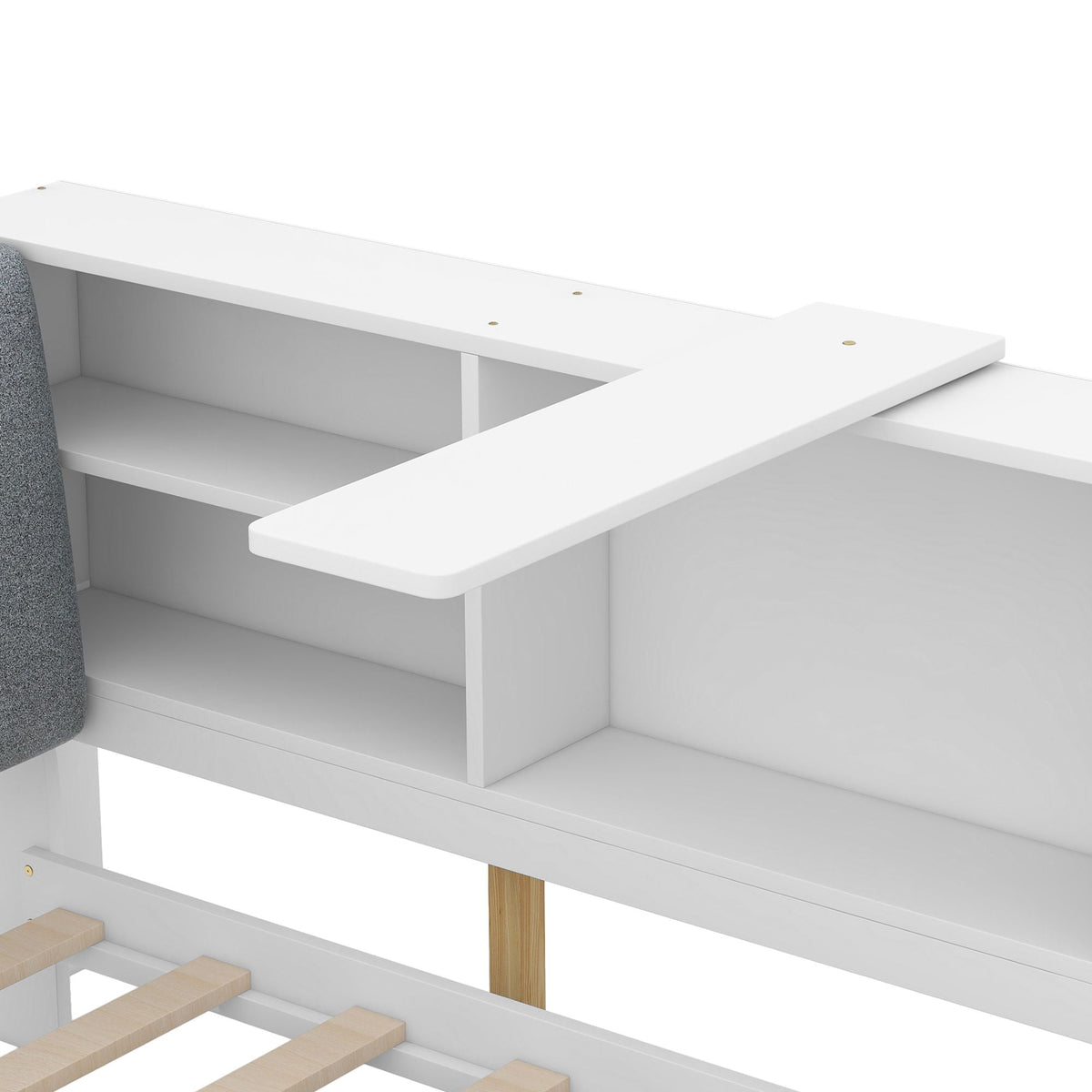 Platform bed with storage headboard and shelves, white finish, 2 drawers by HouseOfZazla on Tampa Home & Garden Store