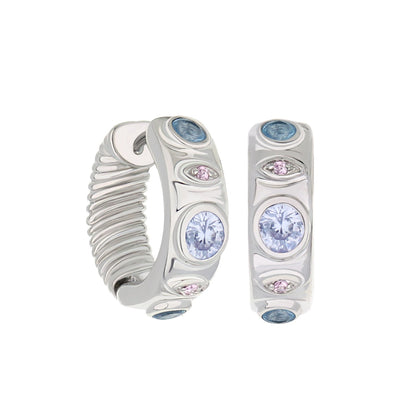 Multi-color huggie earrings by Lauren G Adams with blue pink lavender stones on Tampa Home & Garden Store