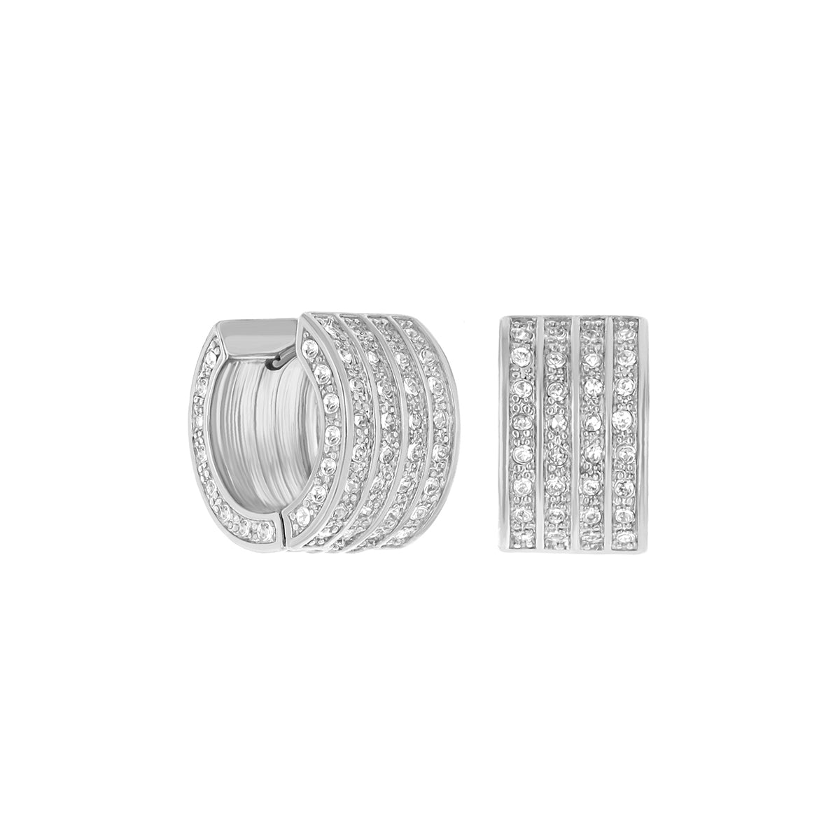 Pave Huggies earrings, silver-tone pavé hoops with crystal bands, Lauren G Adams pair on Tampa Home & Garden Store