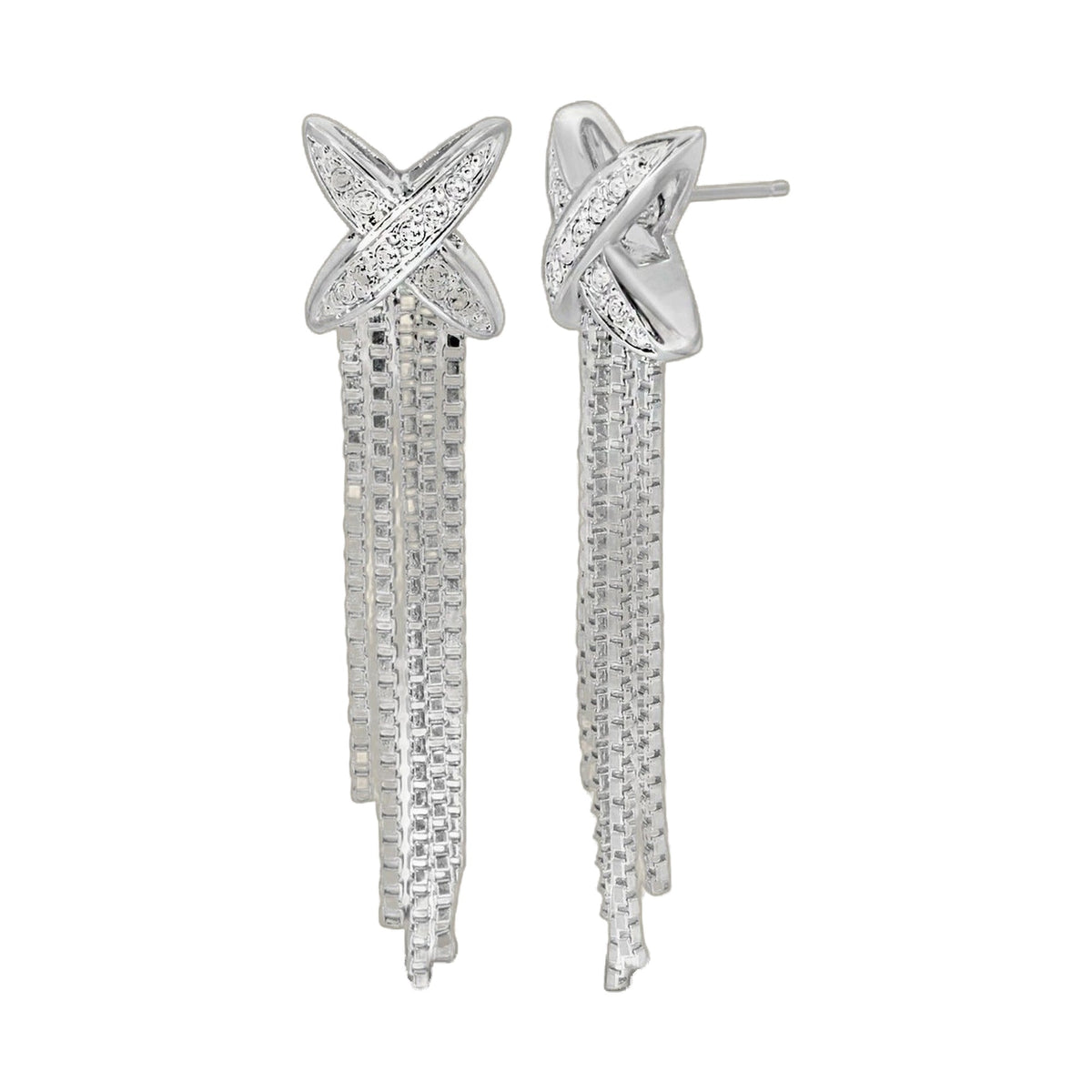 Tassel earrings by Lauren G Adams silver-tone with crystal X studs and woven chain tassels on Tampa Home & Garden Store