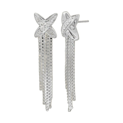 Tassel earrings by Lauren G Adams silver-tone with crystal X studs and woven chain tassels on Tampa Home & Garden Store