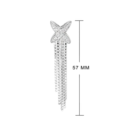 Tassel earrings silver-tone with crystal X motif by Lauren G Adams, 57 mm drop on Tampa Home & Garden Store