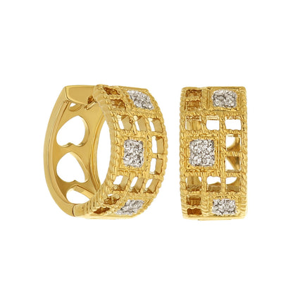 Lga Huggies earrings gold grid design with diamond accents by Lauren G Adams on Tampa Home & Garden Store