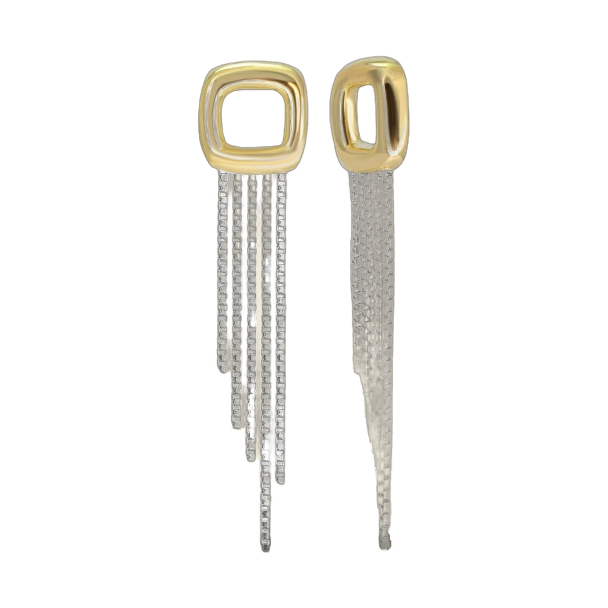Lauren G Adams tassel chandelier earrings gold square front with silver tassels on Tampa Home & Garden Store
