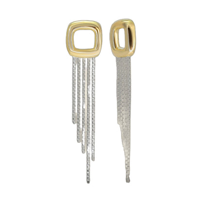 Lauren G Adams tassel chandelier earrings gold square front with silver tassels on Tampa Home & Garden Store