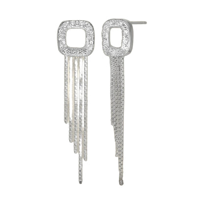 Tassel earrings by Lauren G Adams, silver-tone square with rhinestones and fringe tassels on Tampa Home & Garden Store