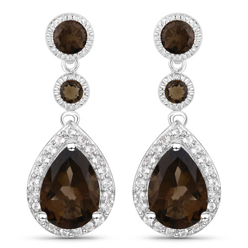 Sterling silver teardrop earrings with 7.34ct smoky quartz and white topaz halos on Tampa Home & Garden Store