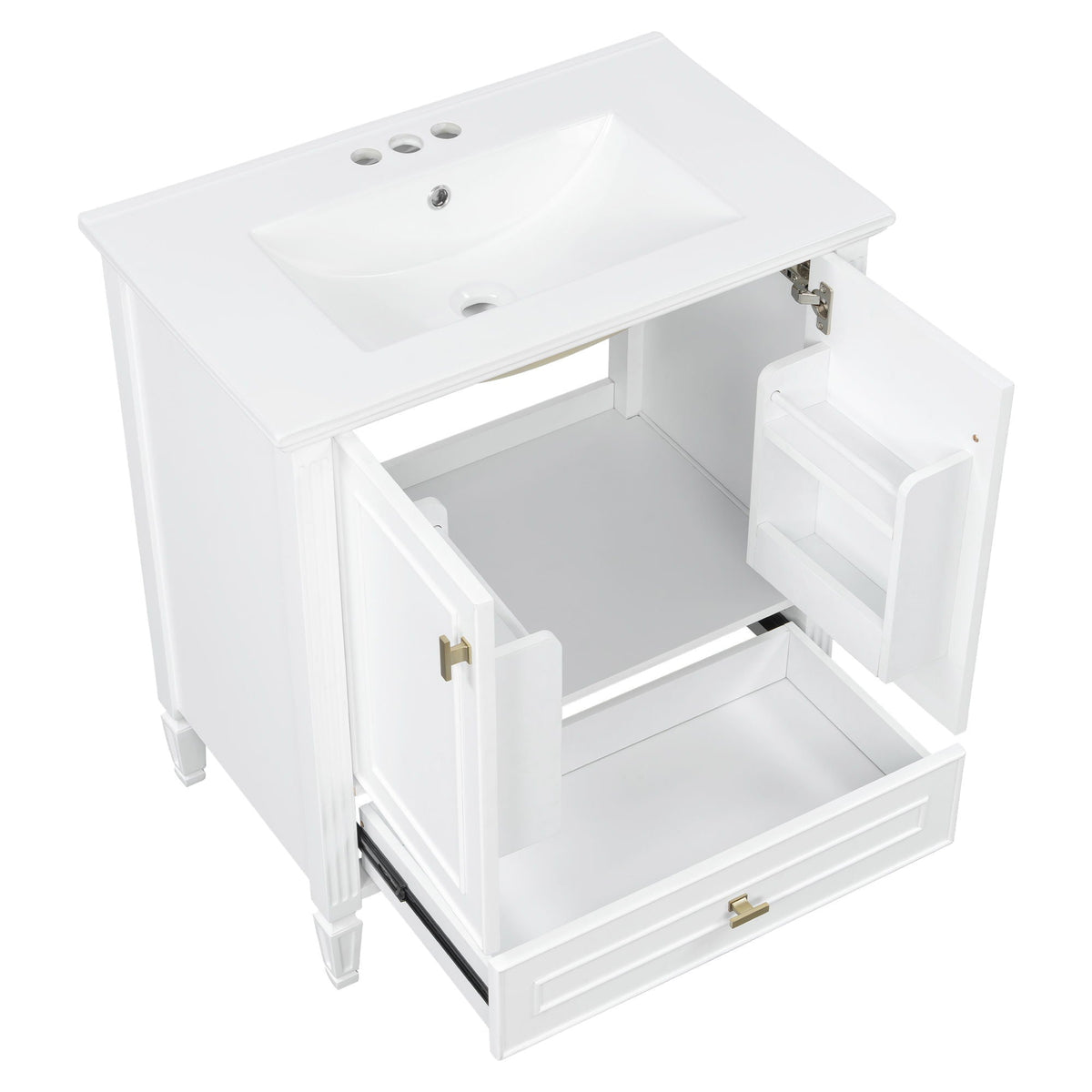White freestanding vanity with drawers and soft-close doors by HouseOfZazla on Tampa Home & Garden Store