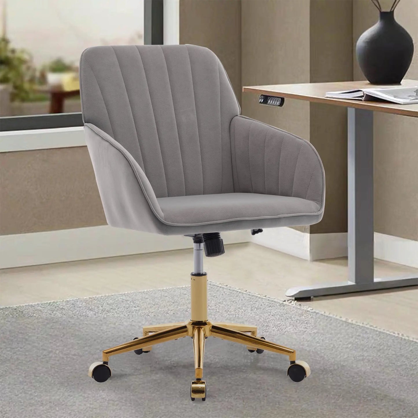 Adjustable ergonomic swivel office chair in grey fabric with gold base Unique Piece Furniture on Tampa Home & Garden Store