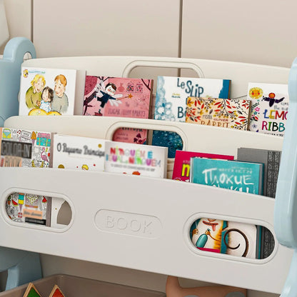 Kids Toy Storage Organizer with 2 Tier Bookshelf