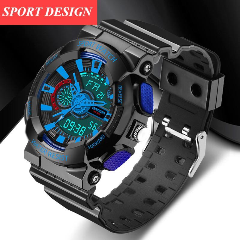 Stevvex LED digital analog sports watch, black with blue accents, waterproof 30M, unisex on Tampa Home & Garden Store