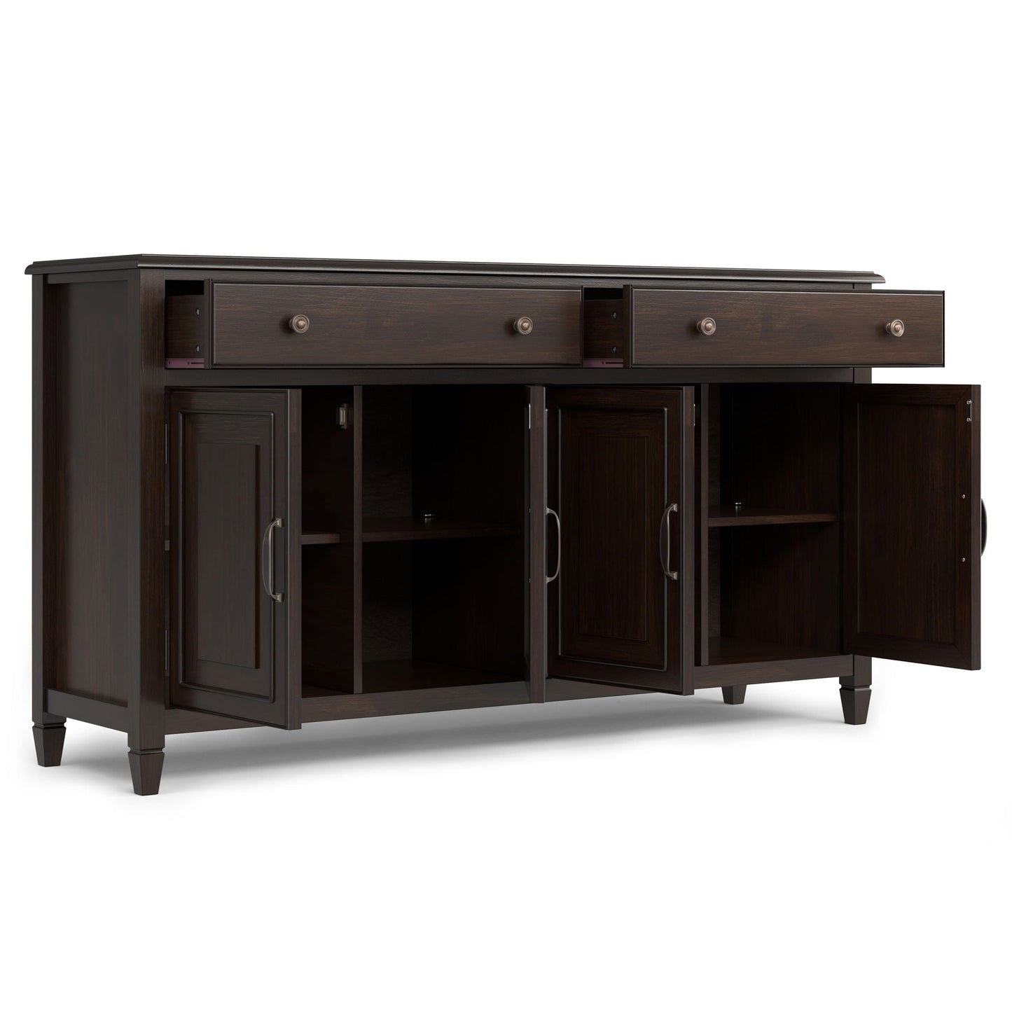 Connaught large brown sideboard buffet with three top drawers and cabinet storage on Tampa Home & Garden Store