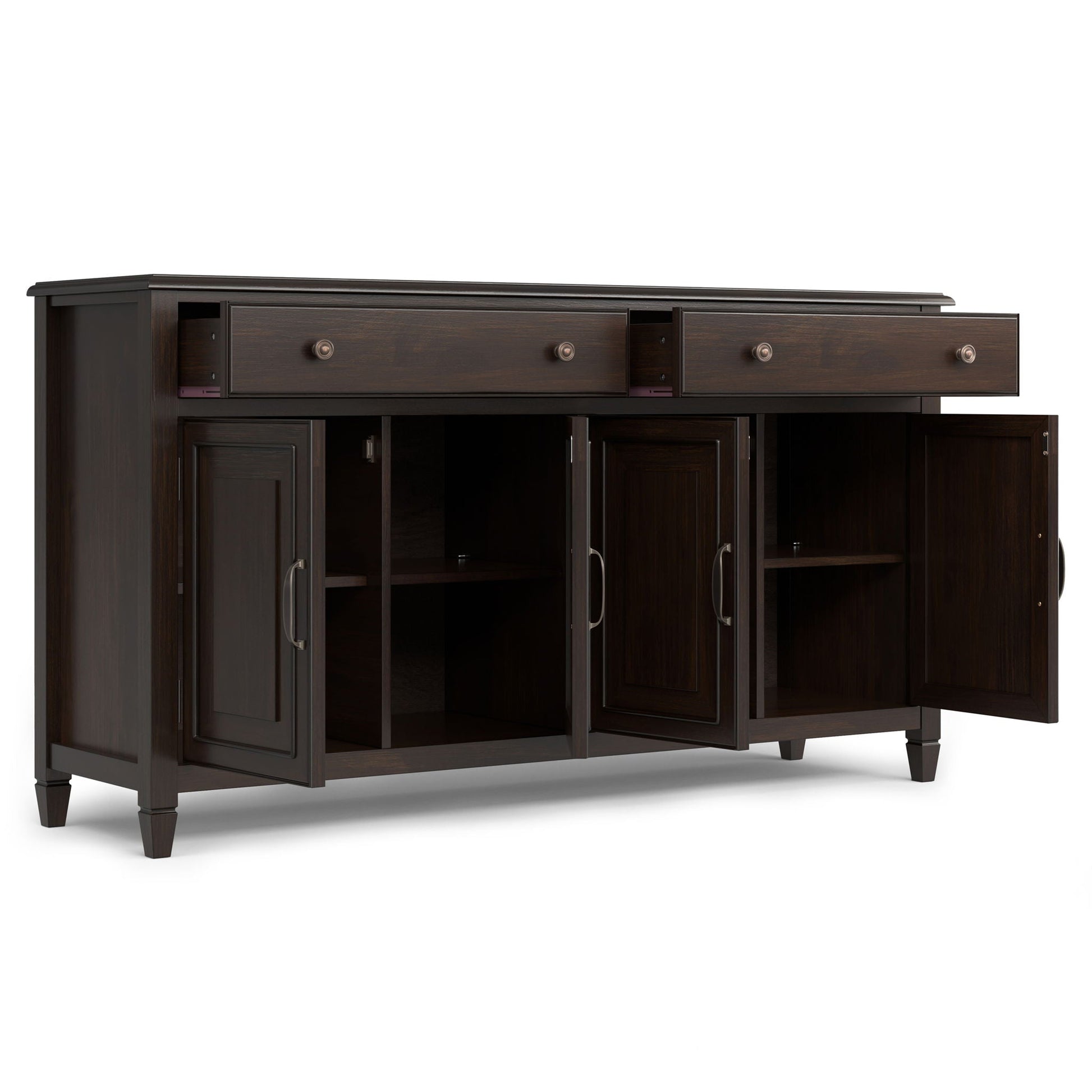 Connaught large brown sideboard buffet with three top drawers and cabinet storage on Tampa Home & Garden Store