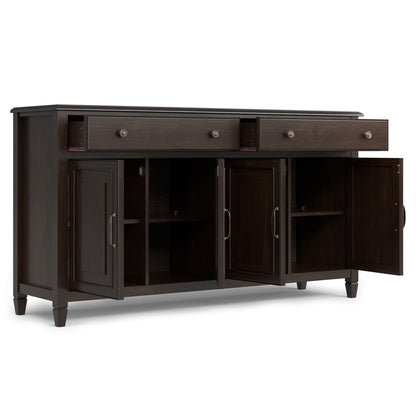 Connaught large brown sideboard buffet with three top drawers and cabinet storage on Tampa Home & Garden Store