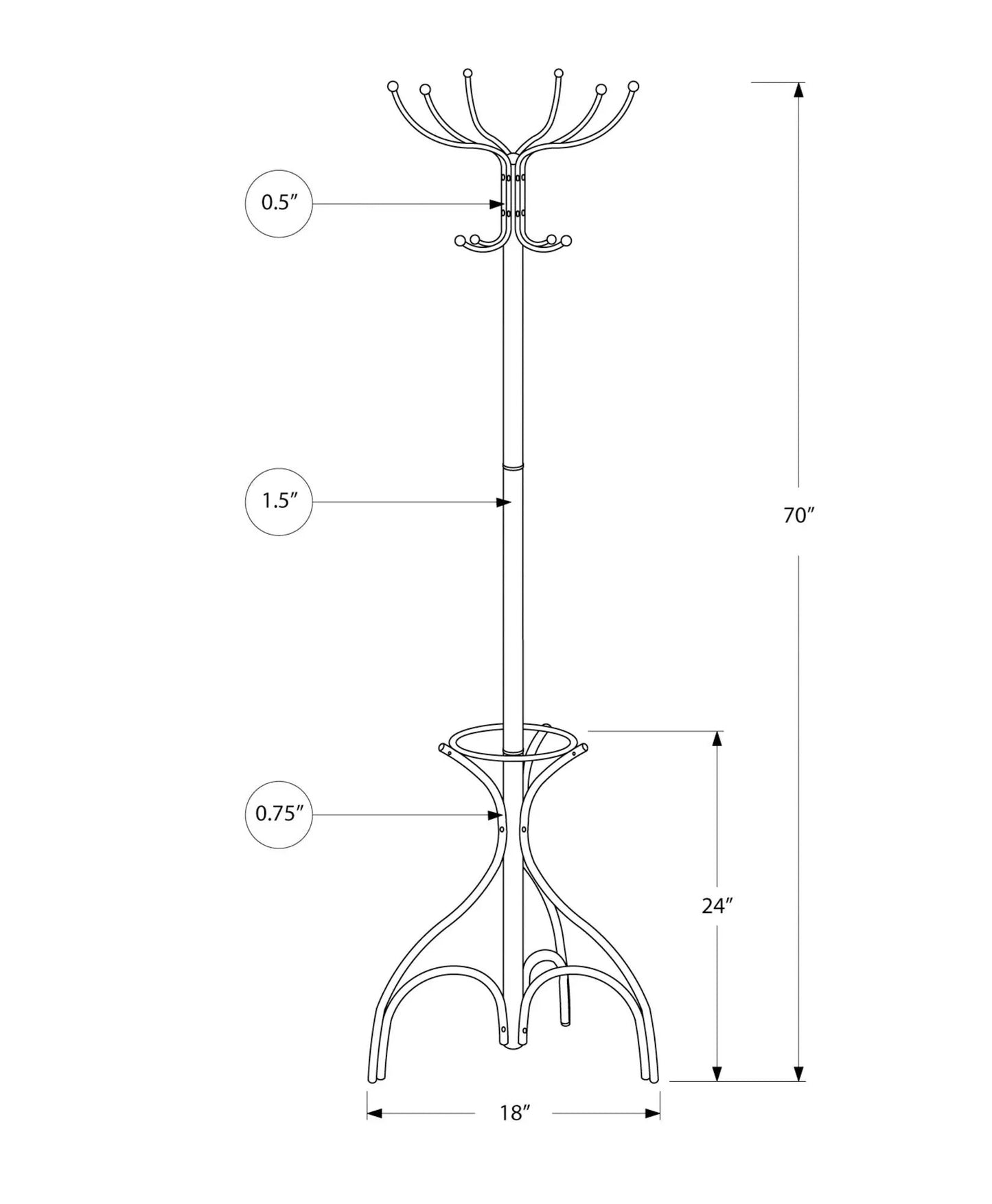Coat rack hall tree freestanding with 12 hooks and umbrella holder, 70in tall on Tampa Home & Garden Store