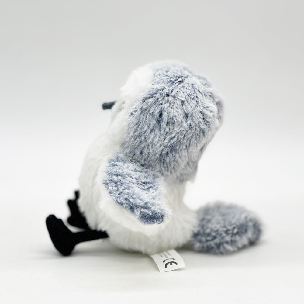 Interactive cat plush toy bird, grey white fur, soft fabric, USB rechargeable enrichment toy on Tampa Home & Garden Store
