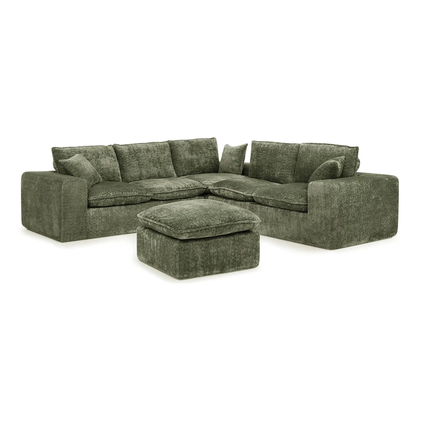 Sectional sofa with moveable ottoman in olive-green textured fabric, 3-piece living room set on Tampa Home & Garden Store