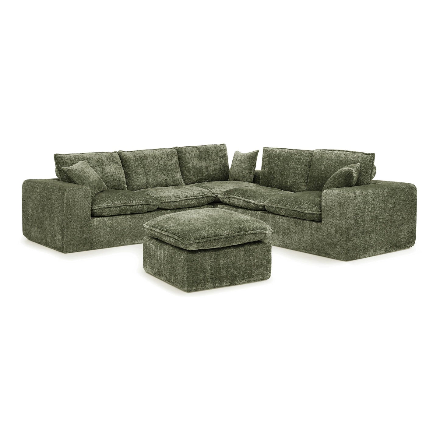 Sectional sofa with moveable ottoman in olive textured fabric, 3-piece living room set on Tampa Home & Garden Store