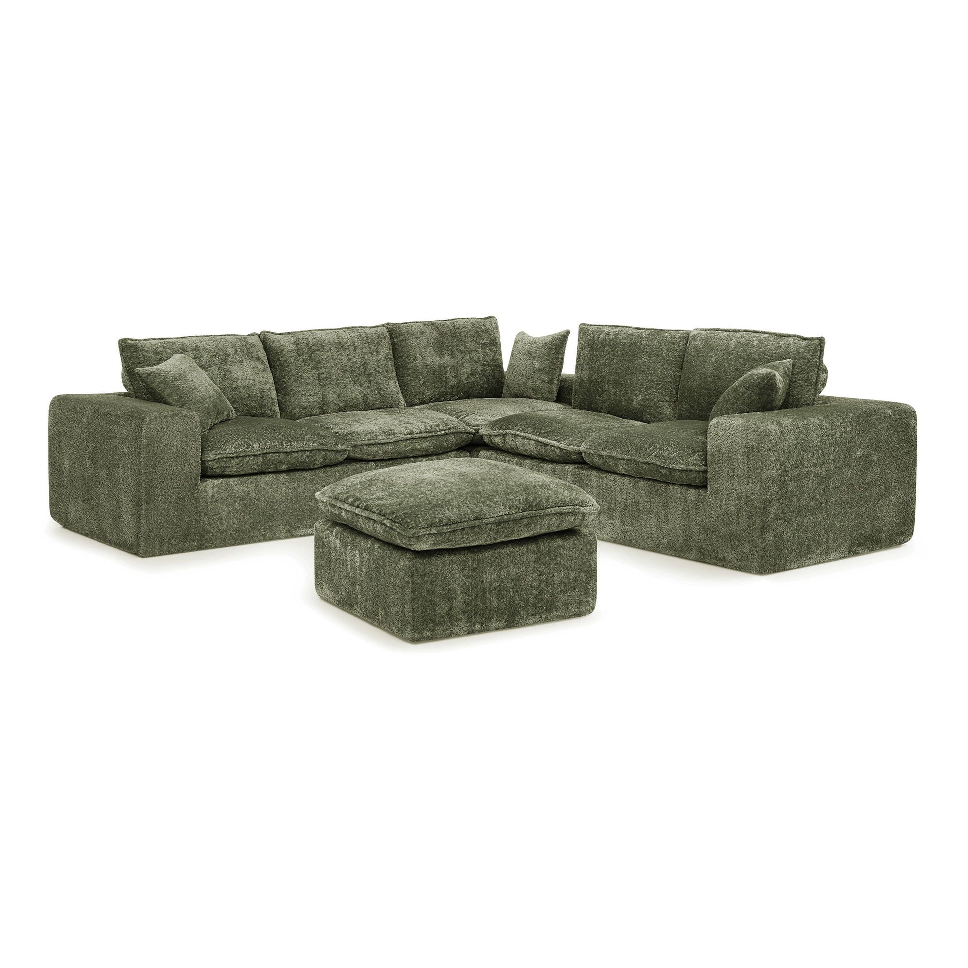 Sectional sofa with moveable ottoman in olive textured fabric, 3-piece living room set on Tampa Home & Garden Store