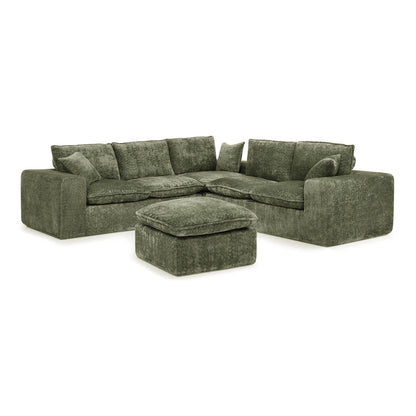 Sectional sofa with moveable ottoman in olive textured fabric, 3-piece living room set on Tampa Home & Garden Store