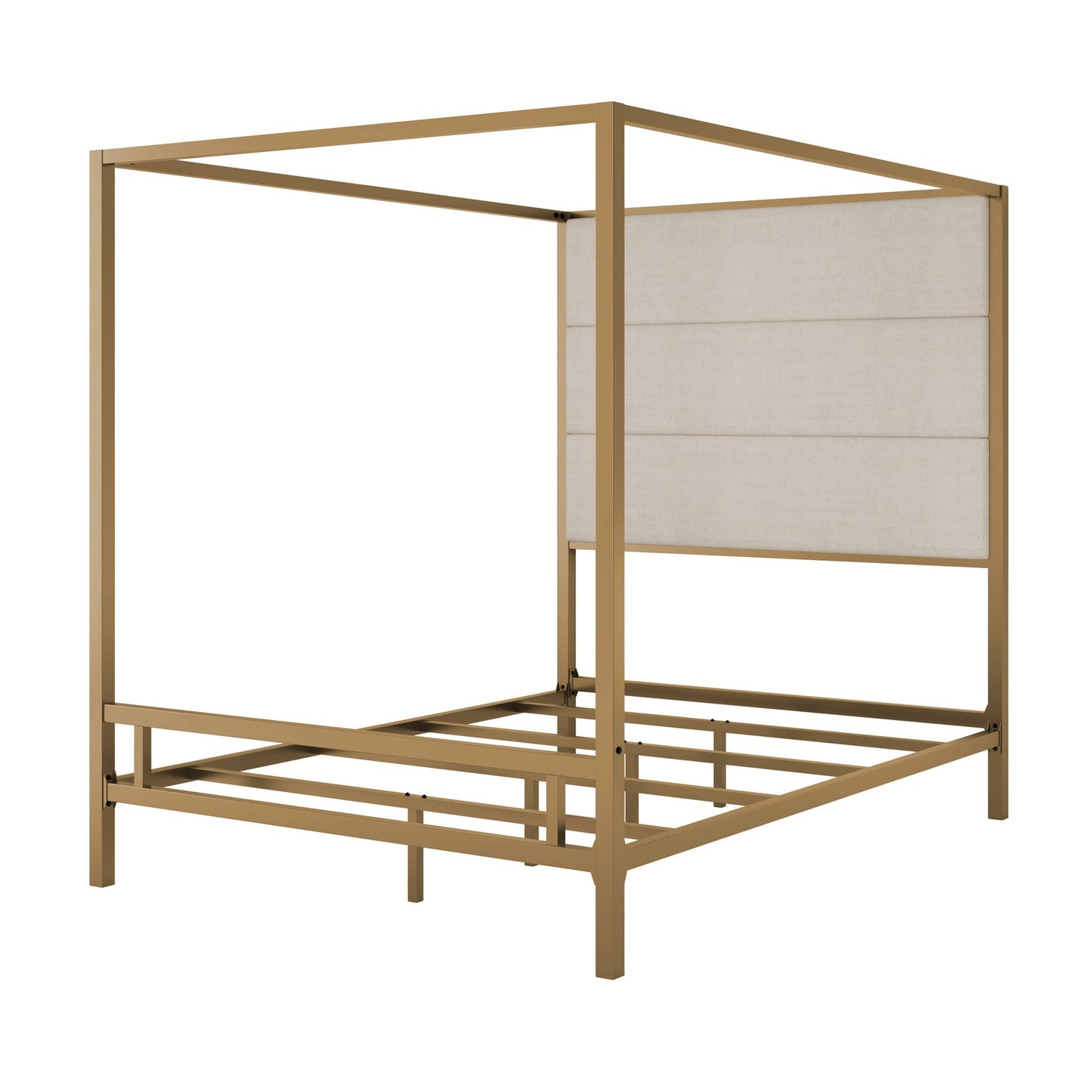 Canopy bed with tall upholstered headboard and gold-tone four-poster frame HouseOfZazla on Tampa Home & Garden Store
