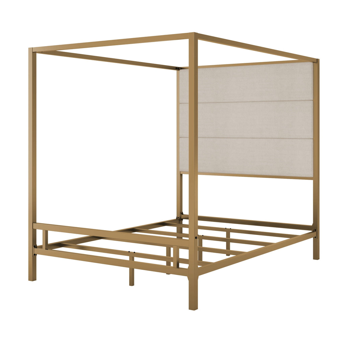 Canopy bed with tall upholstered headboard and gold-tone four-poster frame HouseOfZazla on Tampa Home & Garden Store