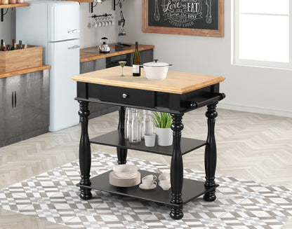 Kitchen Island with light wood top and black base, turned legs, storage shelf HouseOfZazla on Tampa Home & Garden Store