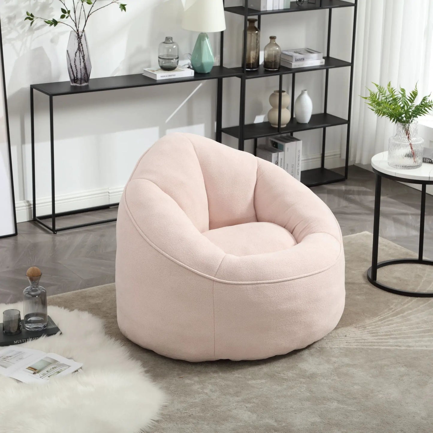 Bean Bag Sofa Chair with high pressure foam and footrest in blush pink by Unique Piece Furniture on Tampa Home & Garden Store