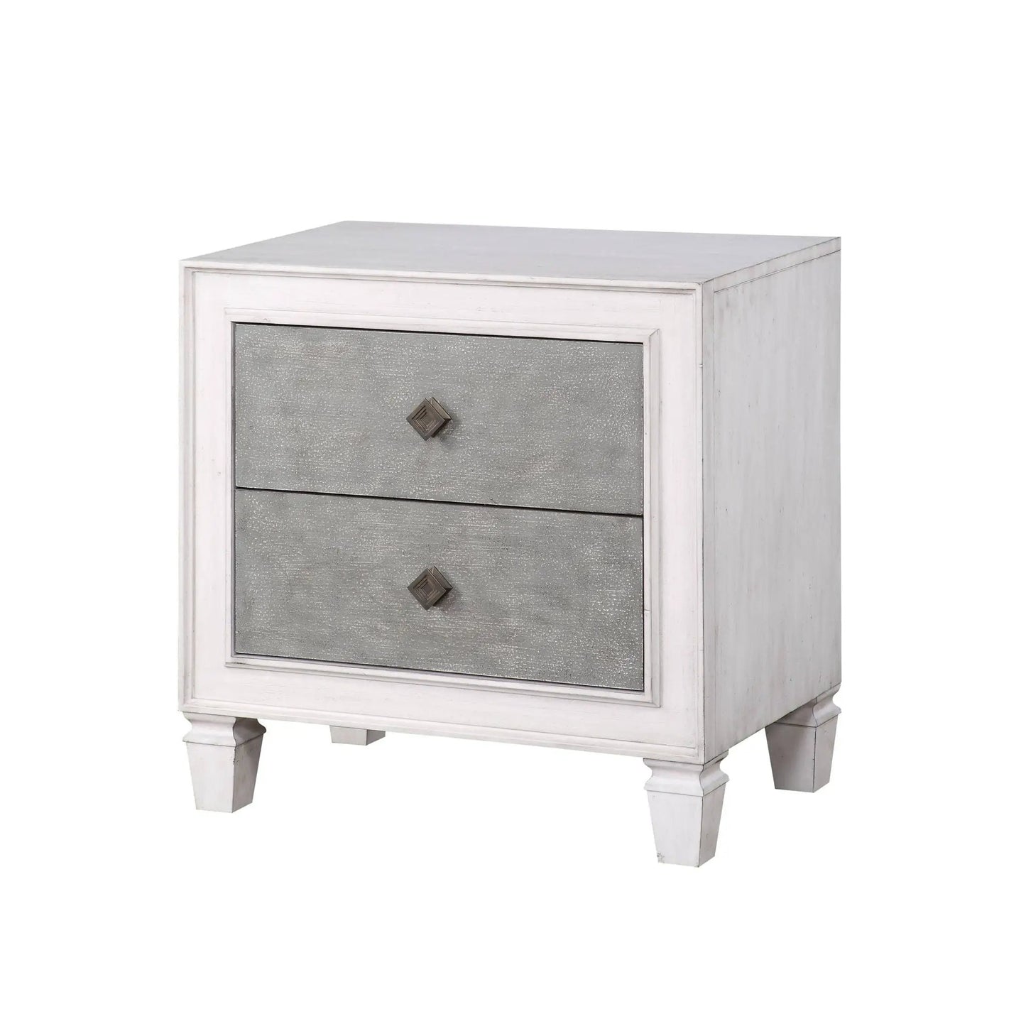 Katia Weathered Night Stand gray/white, two-drawer bedside table by Unique Piece Furniture on Tampa Home & Garden Store