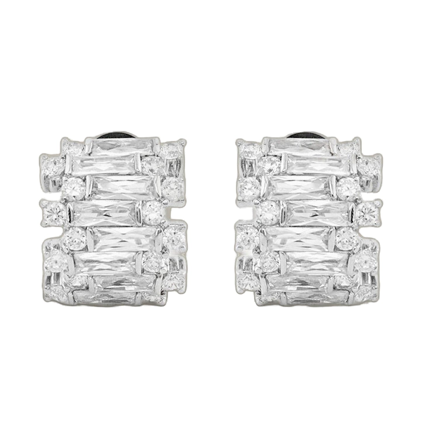 CZ Baguette Earrings by Lauren G Adams, silver-tone studs with baguette CZ stones, pair on Tampa Home & Garden Store