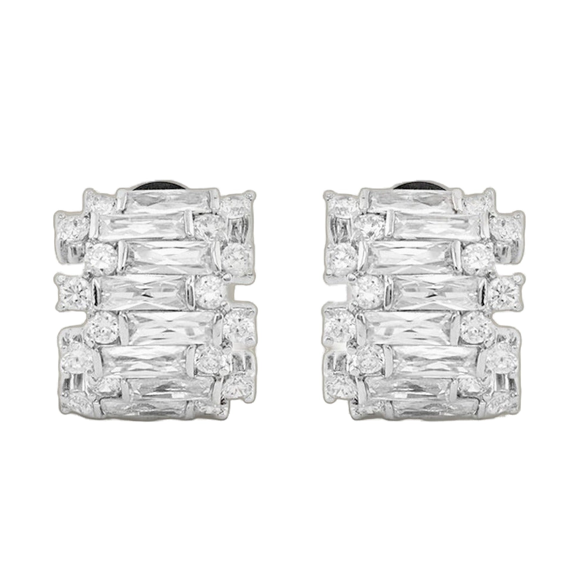 CZ Baguette Earrings by Lauren G Adams, silver-tone studs with baguette CZ stones, pair on Tampa Home & Garden Store