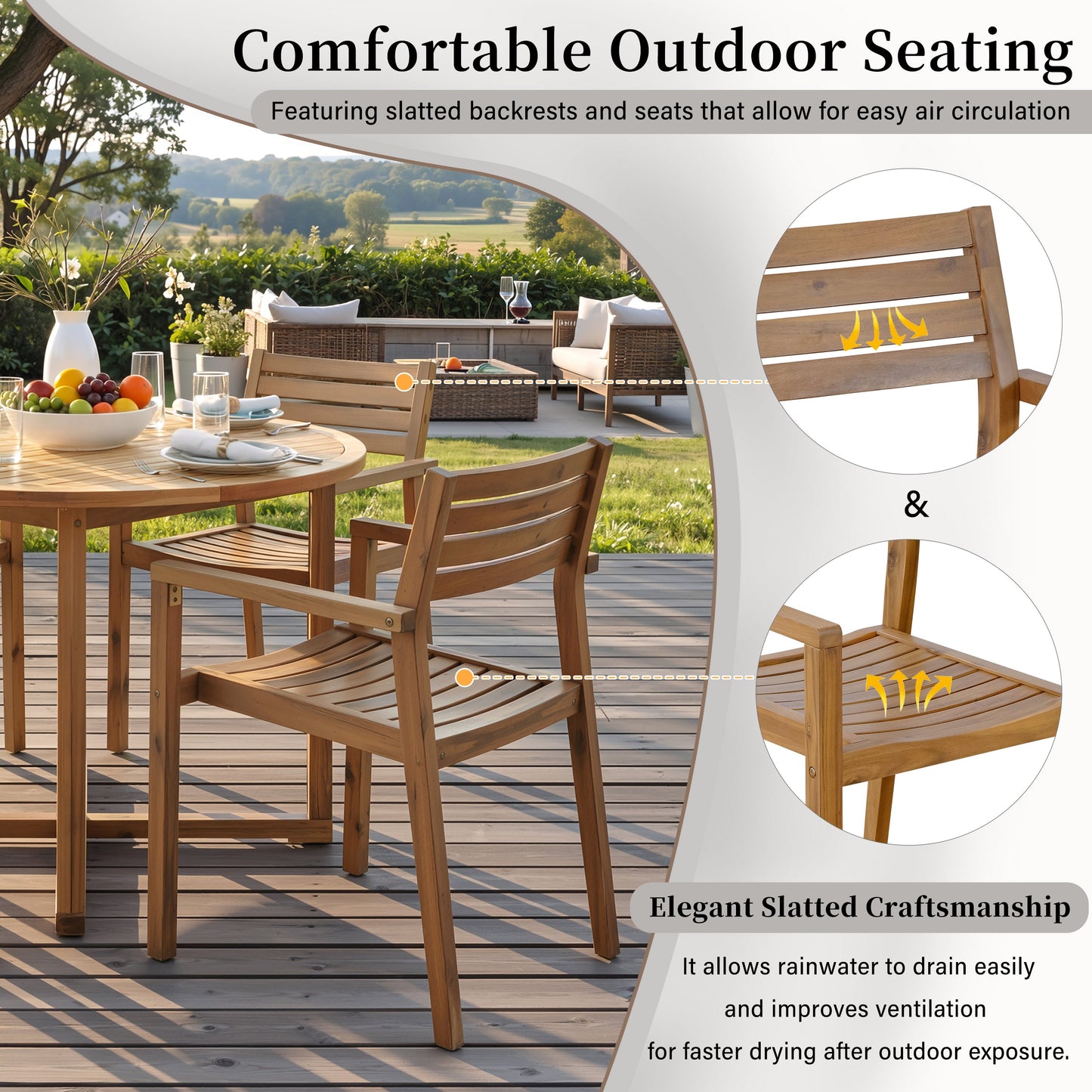 Five Piece Outdoor Dining Set with Acacia Wood