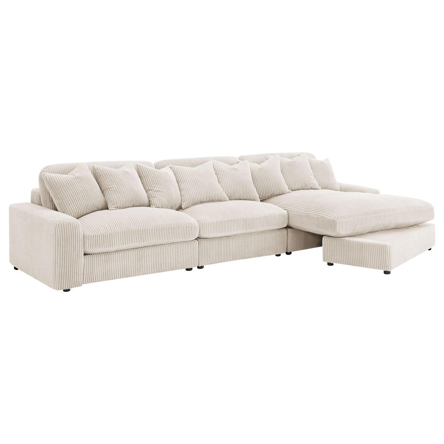Cassidy Sectional Sofa with Reversible Cushions in beige corduroy, chaise and ottoman on Tampa Home & Garden Store