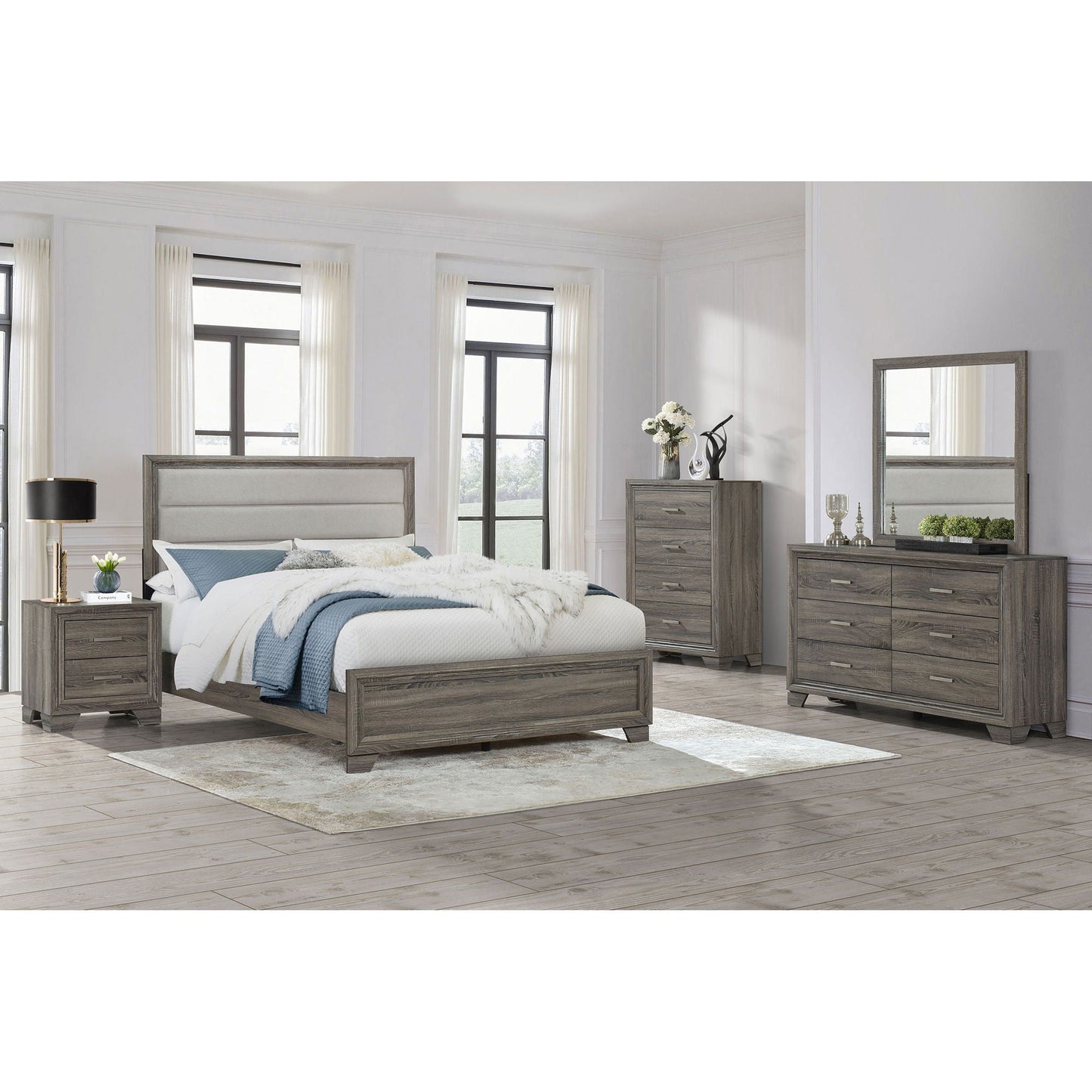 Funston Queen Bed with Headboard in brown oak wood panel bed by HouseOfZazla on Tampa Home & Garden Store