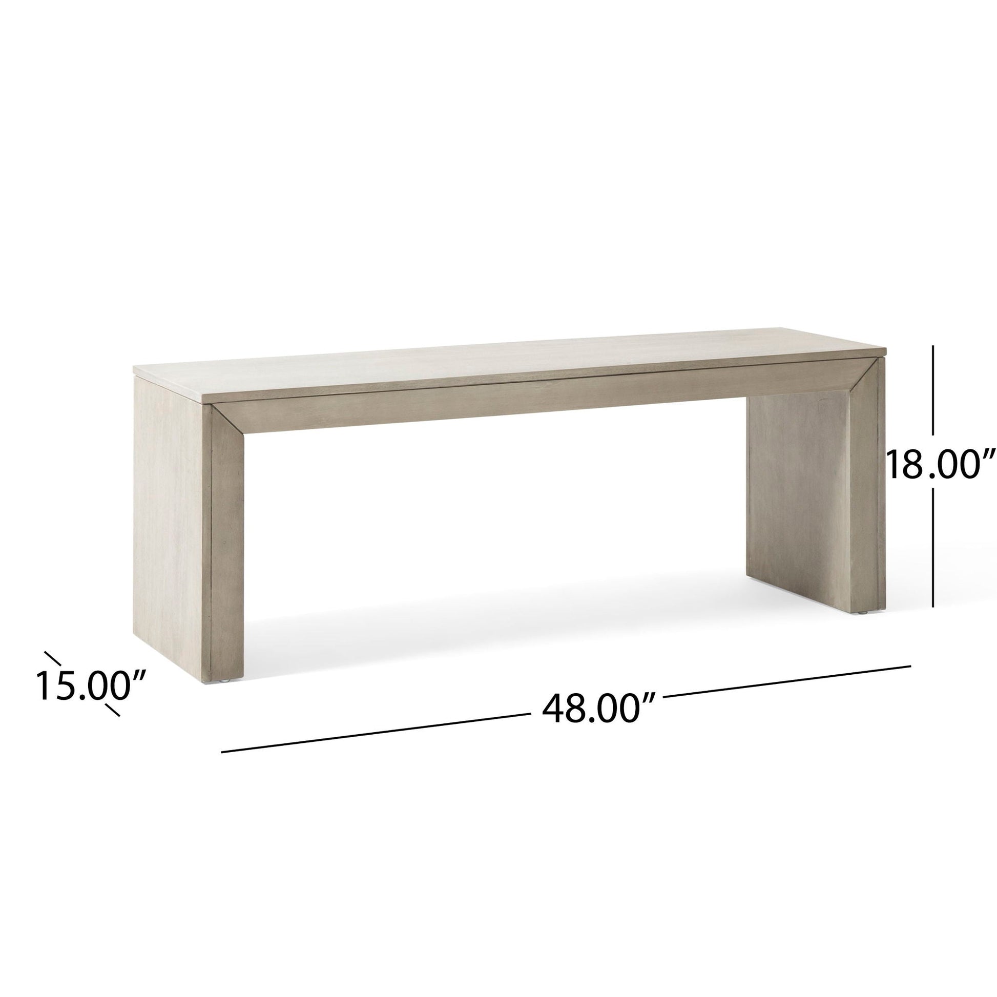 Acacia wood outdoor dining bench, farmhouse style, light gray finish, HouseOfZazla on Tampa Home & Garden Store