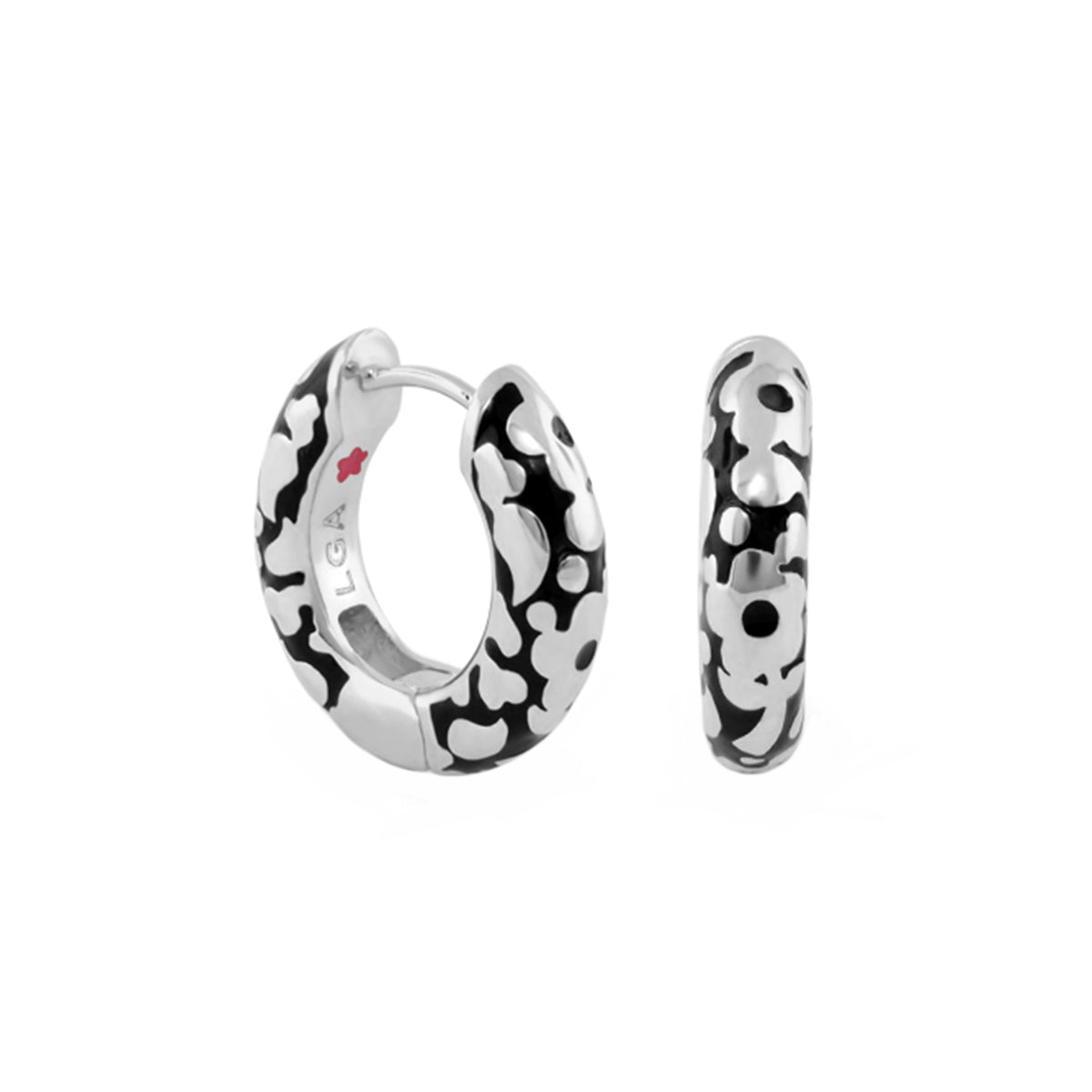 Flowers by Orly Black Spot Huggie earrings in silver-tone by Lauren G Adams on Tampa Home & Garden Store