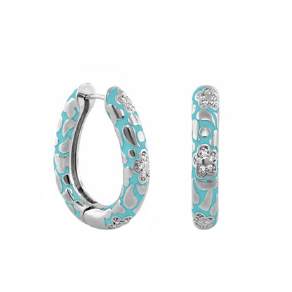 Earrings Flowers by Orly Pavé Flower Oval Hoop pair turquoise enamel with silver pavé flowers on Tampa Home & Garden Store