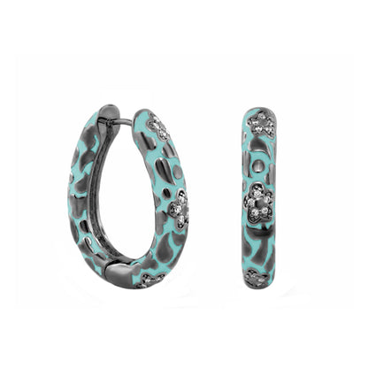 Pavé Flower Oval Hoop Earrings turquoise enamel with silver accents pair Lauren G Adams on Tampa Home & Garden Store
