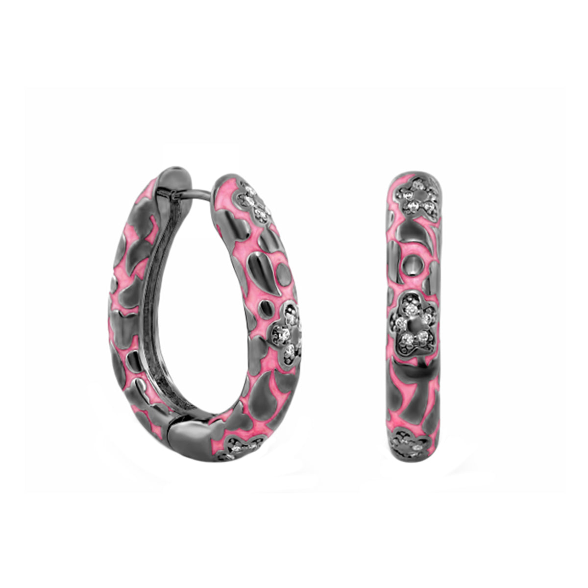 Earrings - Pavé Flower Oval Hoop, pink enamel with crystal accents in silver, Lauren G Adams on Tampa Home & Garden Store