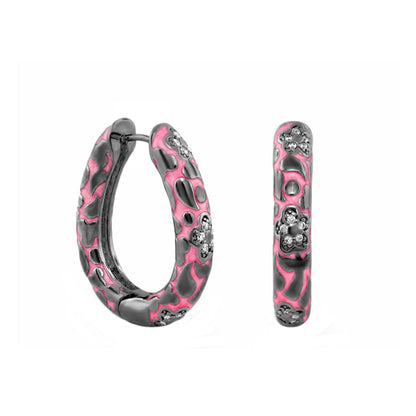 Earrings - Pavé Flower Oval Hoop, pink enamel with crystal accents in silver, Lauren G Adams on Tampa Home & Garden Store