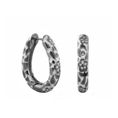 Pavé Flower Oval Hoop earrings in hammered silver with crystal floral accents by Lauren G Adams on Tampa Home & Garden Store