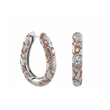 Pavé Flower Oval Hoop earrings Lauren Adams silver brown camo enamel pavé flowers 1 pair on Tampa Home & Garden Store